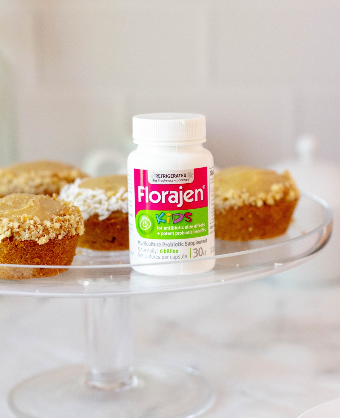 Maple Frosted Carrot Cake Cupcakes with Florajen Kids Probiotics